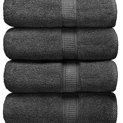 Premium Bath Towels Pack of 4, 100% Cotton, Large, Super Soft, Highly Absorbent, Quick Dry, Durable, Comfortable, Great Value & Quality, Perfect for Home & Bathroom - Grey