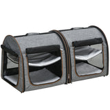 Portable Soft-Sided Pet Cat Carrier with Divider, Two Compartments, Padded and Storage Bag, Grey