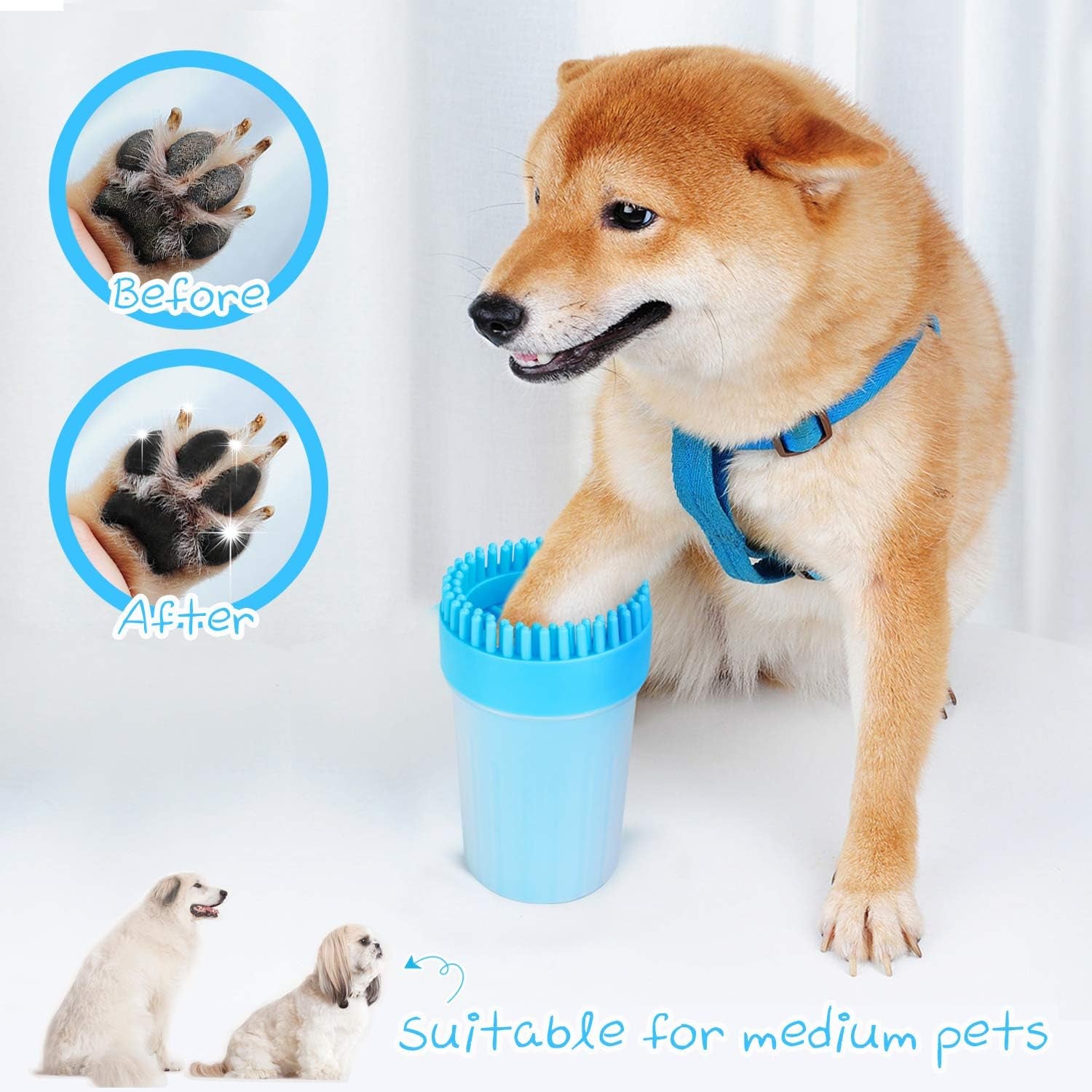 Portable Dog Paw Cleaner Upgrade Dog Paw Washer Cup Paw Cleaner for Cats and Small/Medium Dogs (Medium,Blue)