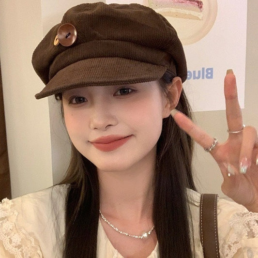 Women's Autumn Winter Japanese Brown Octagonal Cap