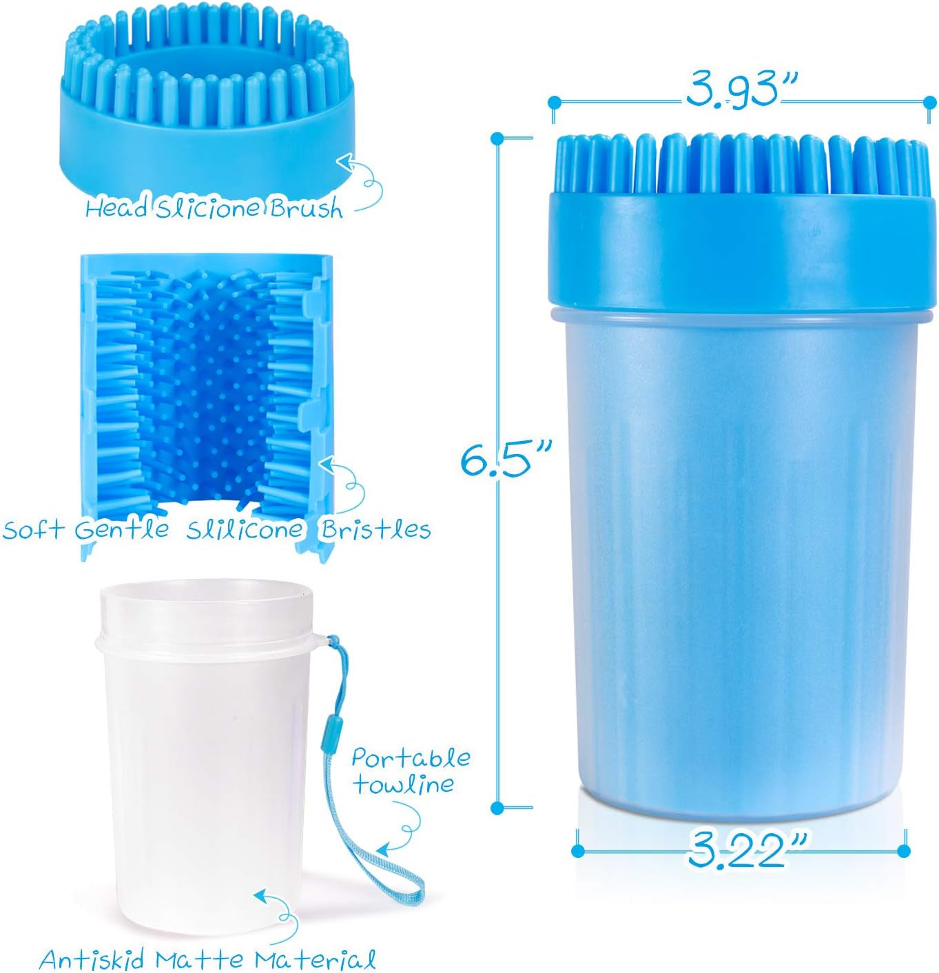 Portable Dog Paw Cleaner Upgrade Dog Paw Washer Cup Paw Cleaner for Cats and Small/Medium Dogs (Medium,Blue)