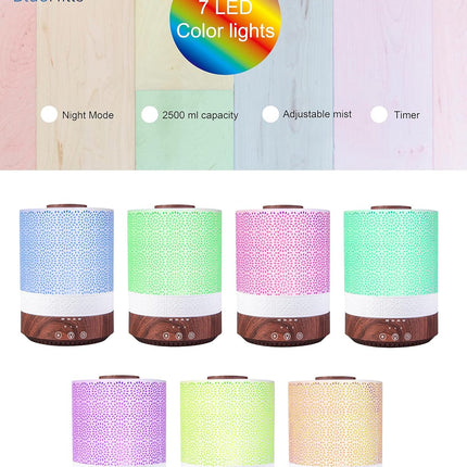 2500 ML XL Essential Oil Diffuser for Large Room Aroma Humidifier Home Decor Bed Baby Room Big Huge 2.5 L Capacity Long Run Color Lights Decorative Design High Mist Dark Wood Grain F004