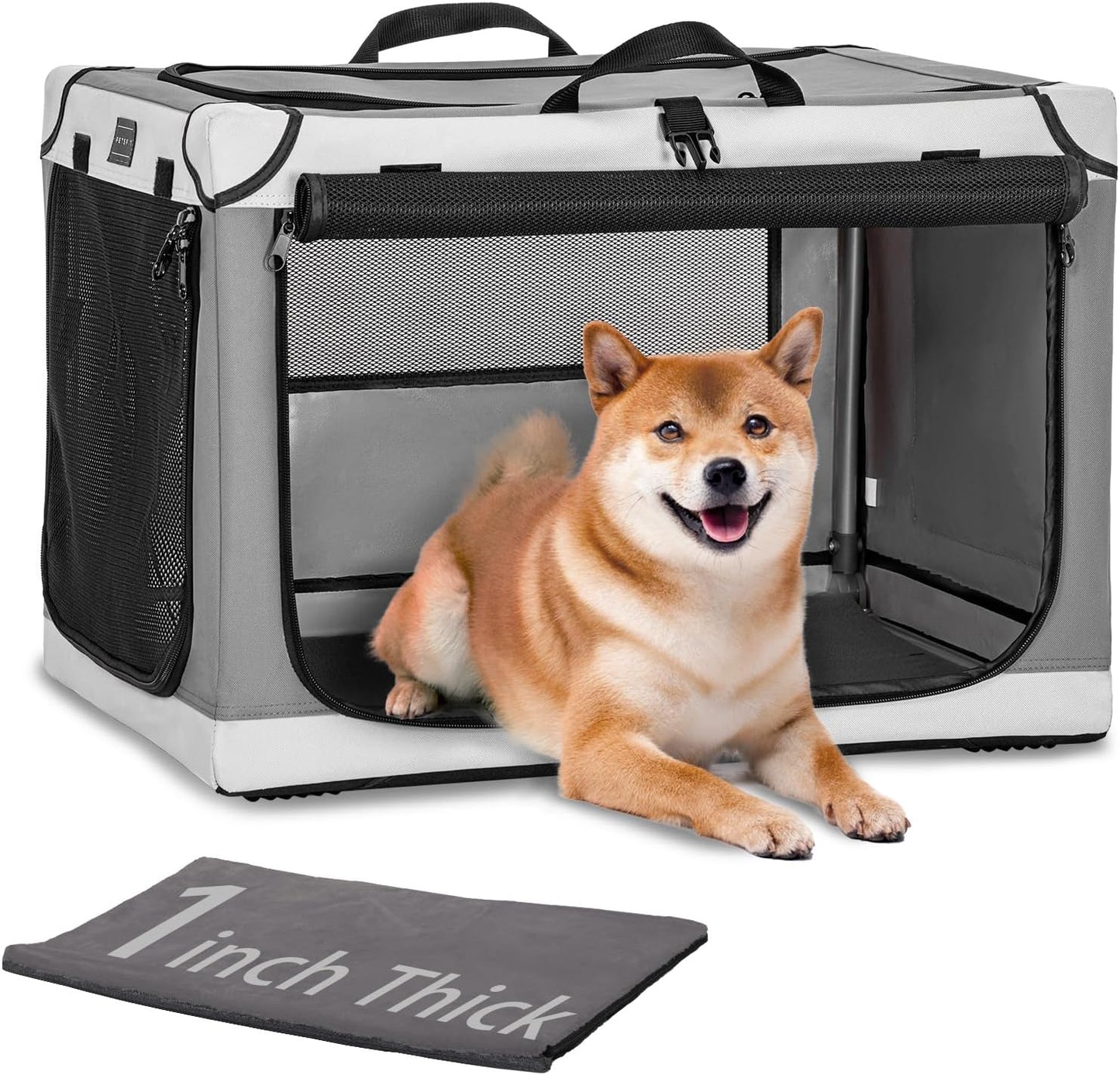 Portable Dog Crate, Soft Dog Crate - 24 Inch Easy Set-Up, Light, Sturdy, Comfy inside with Thicken Mat, Collapsible Crate for Home and Travel Black