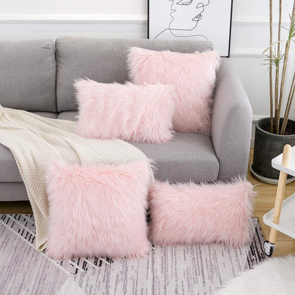 Set of 2 Pink Christmas Decorative Fluffy Pillow Covers New Luxury Series Merino Style Blush Faux Fur Throw Pillow Covers Fuzzy Cushion Case for Sofa Bedroom Living Room Home Decor 18X18 Inch