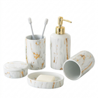 Marble Ceramic Bathroom Wash Kit - 5-Piece Luxury Accessory Set