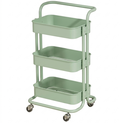 3-Tier Rolling Storage Cart - Metal Trolley with Wheels