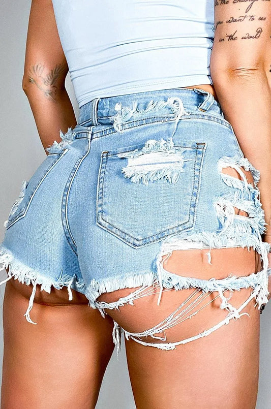 Hot sale summer woman sexy Ripped denim shorts high waist