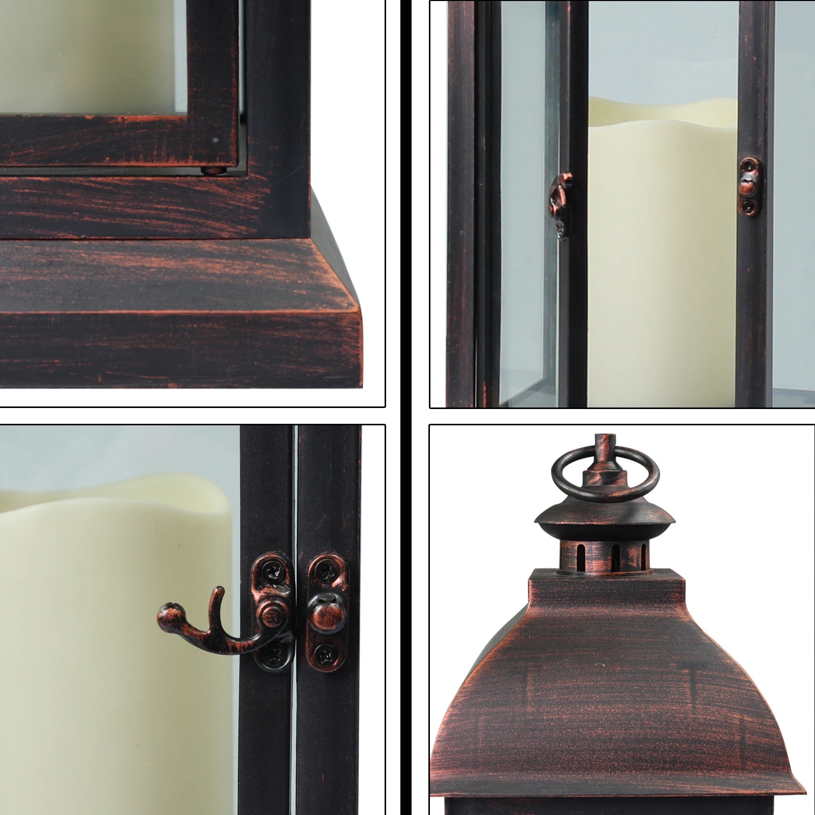 16" Battery Operated LED Lantern - Flameless Candle with Timer, Indoor/Outdoor Decorative Bronze - Deribla Store