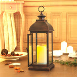16" Battery Operated LED Lantern - Flameless Candle with Timer, Indoor/Outdoor Decorative Bronze - Deribla Store