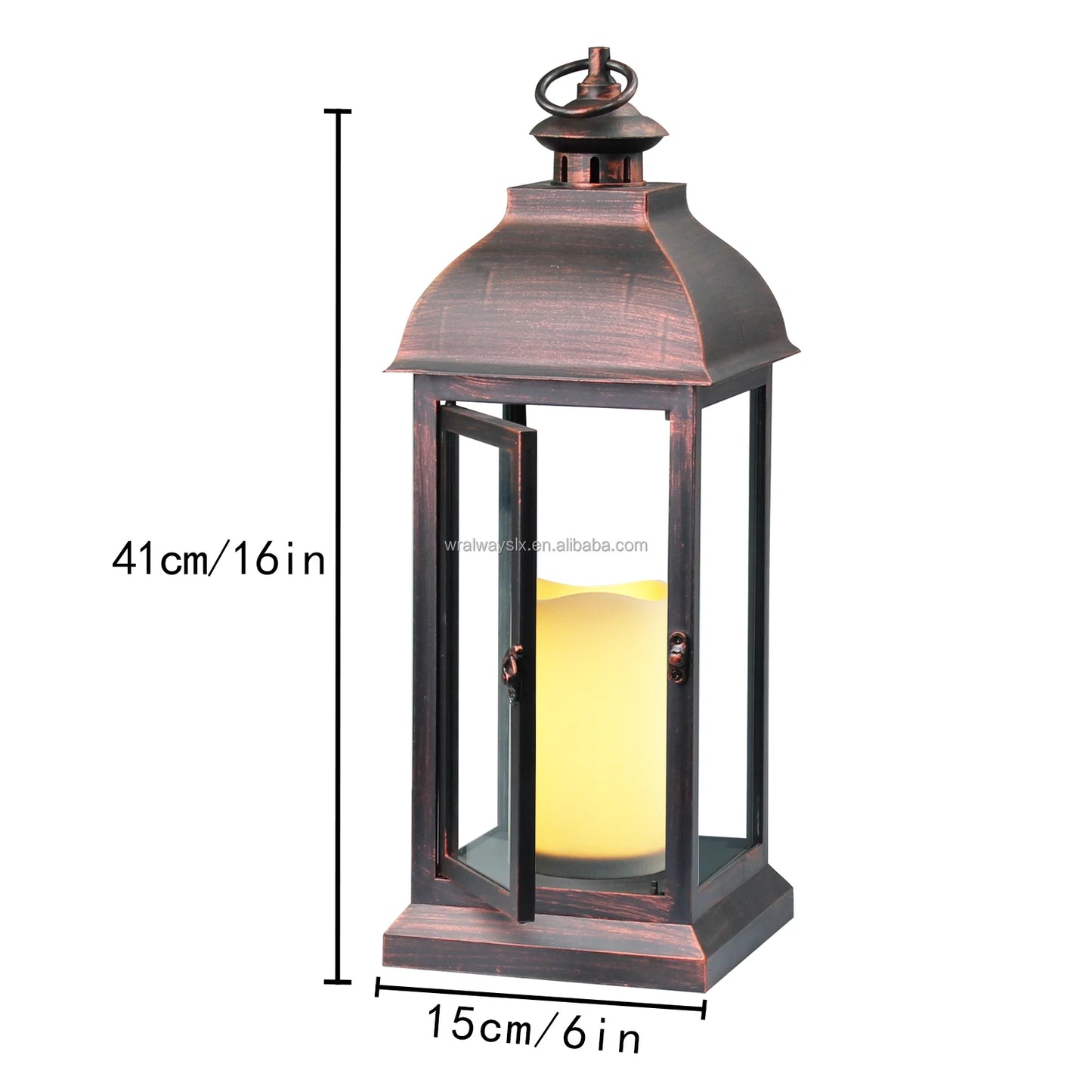 16" Battery Operated LED Lantern - Flameless Candle with Timer, Indoor/Outdoor Decorative Bronze - Deribla Store