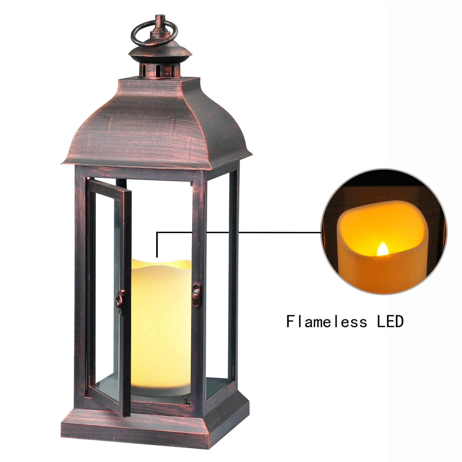 16" Battery Operated LED Lantern - Flameless Candle with Timer, Indoor/Outdoor Decorative Bronze - Deribla Store