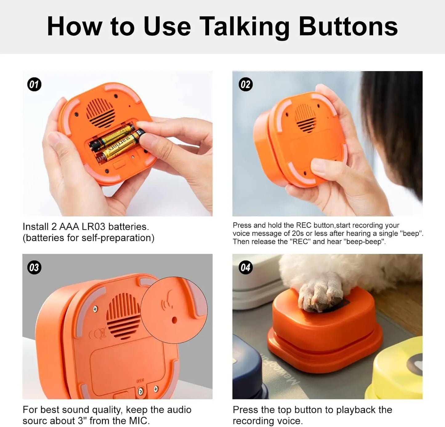 Dog Communication Buttons Recordable - Pet Training Talking Toy