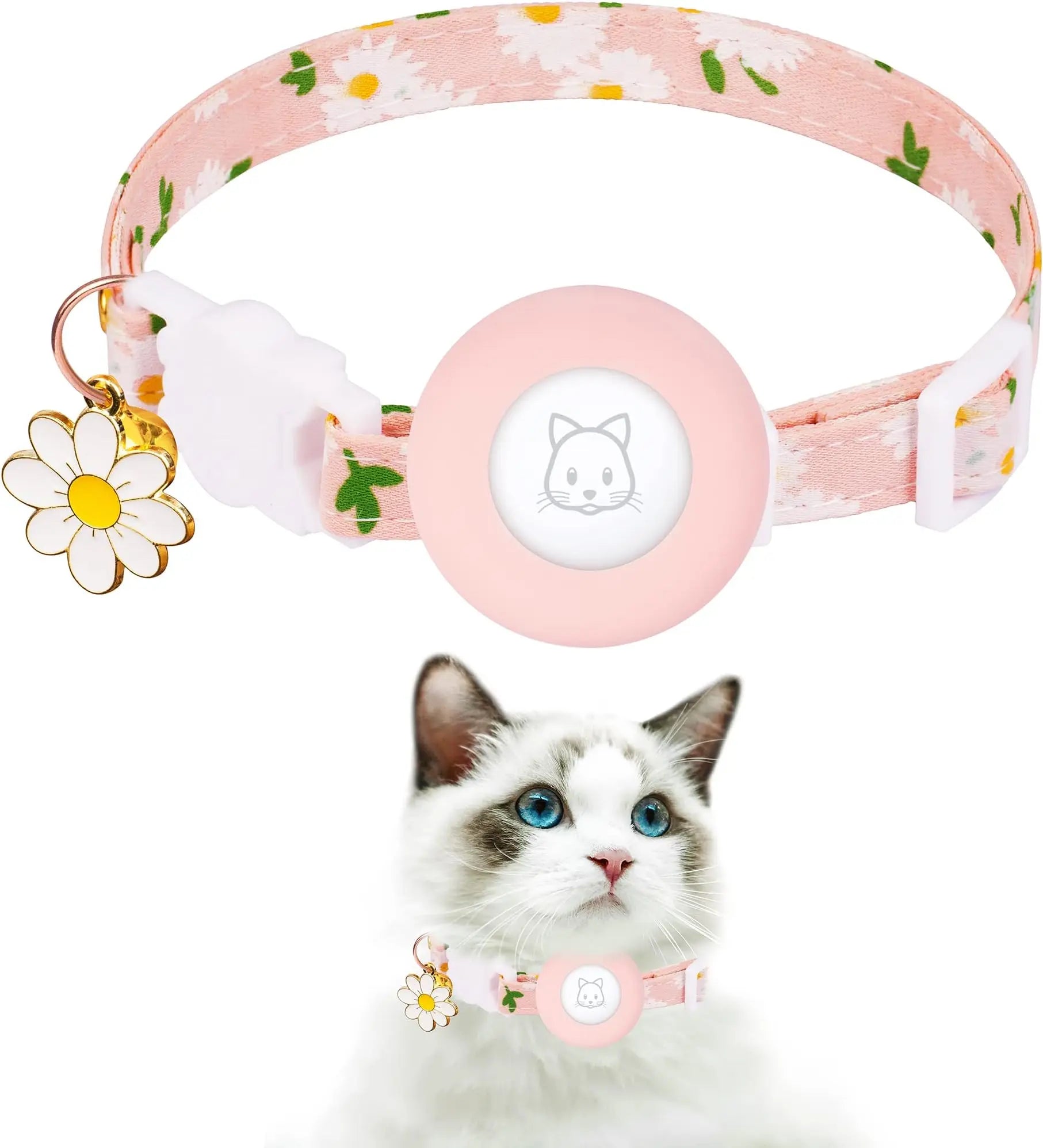 AirTag Cat Collar - Adjustable Kitten Collar with Bells & Flower Charm Tracker - Deribla Store