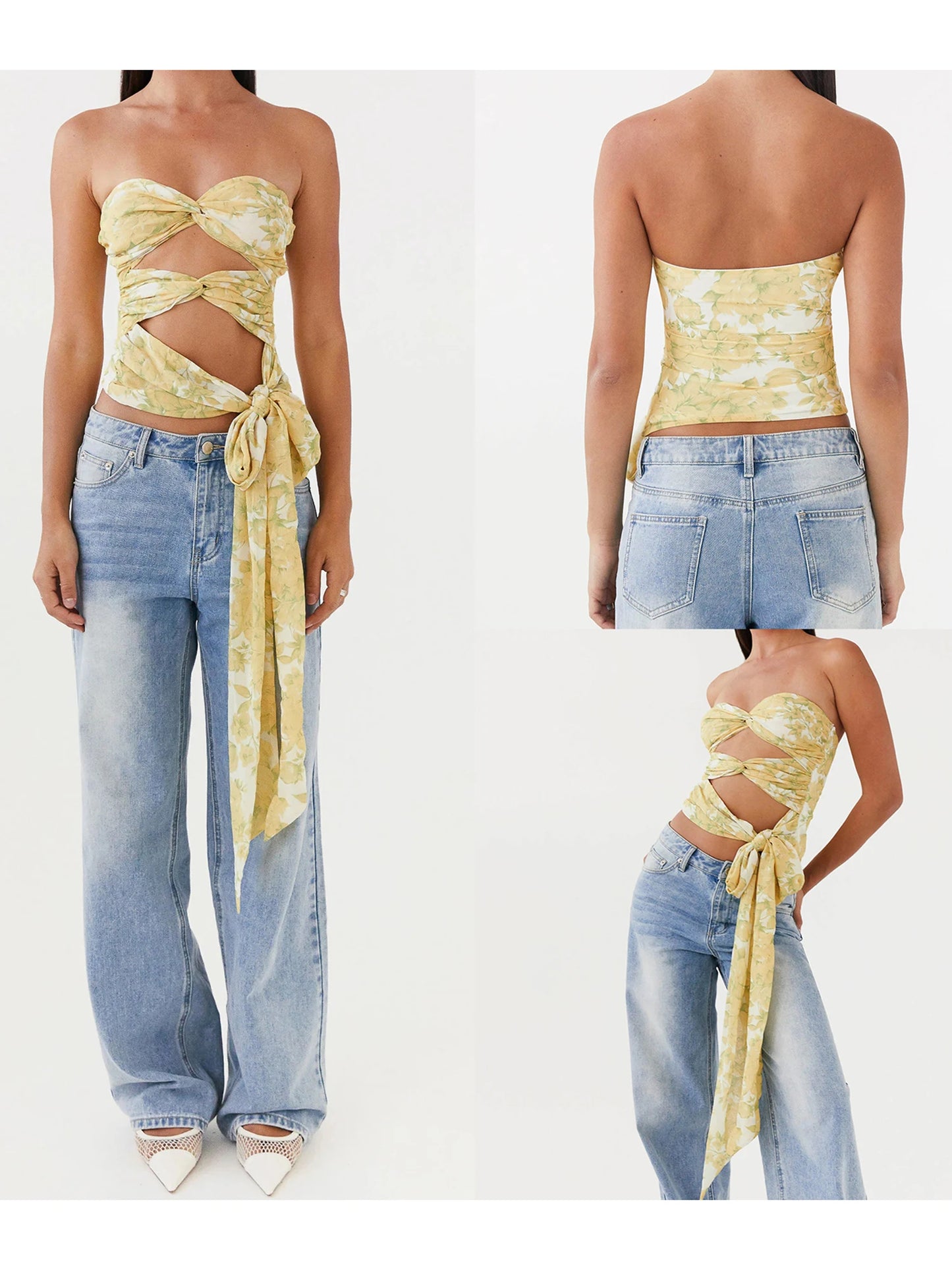 Women s Off Shoulder Ruffle Crop Tops Summer Boho Floral Print