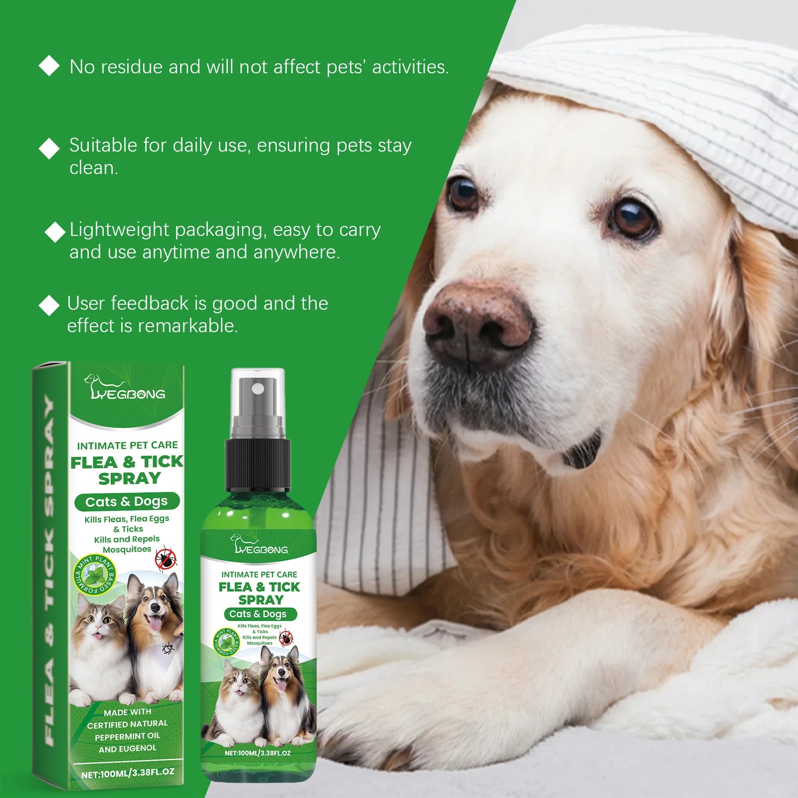 Flea & Tick Spray for Dogs & Cats - Natural Daily Insect Repellent 30ml - Deribla Store