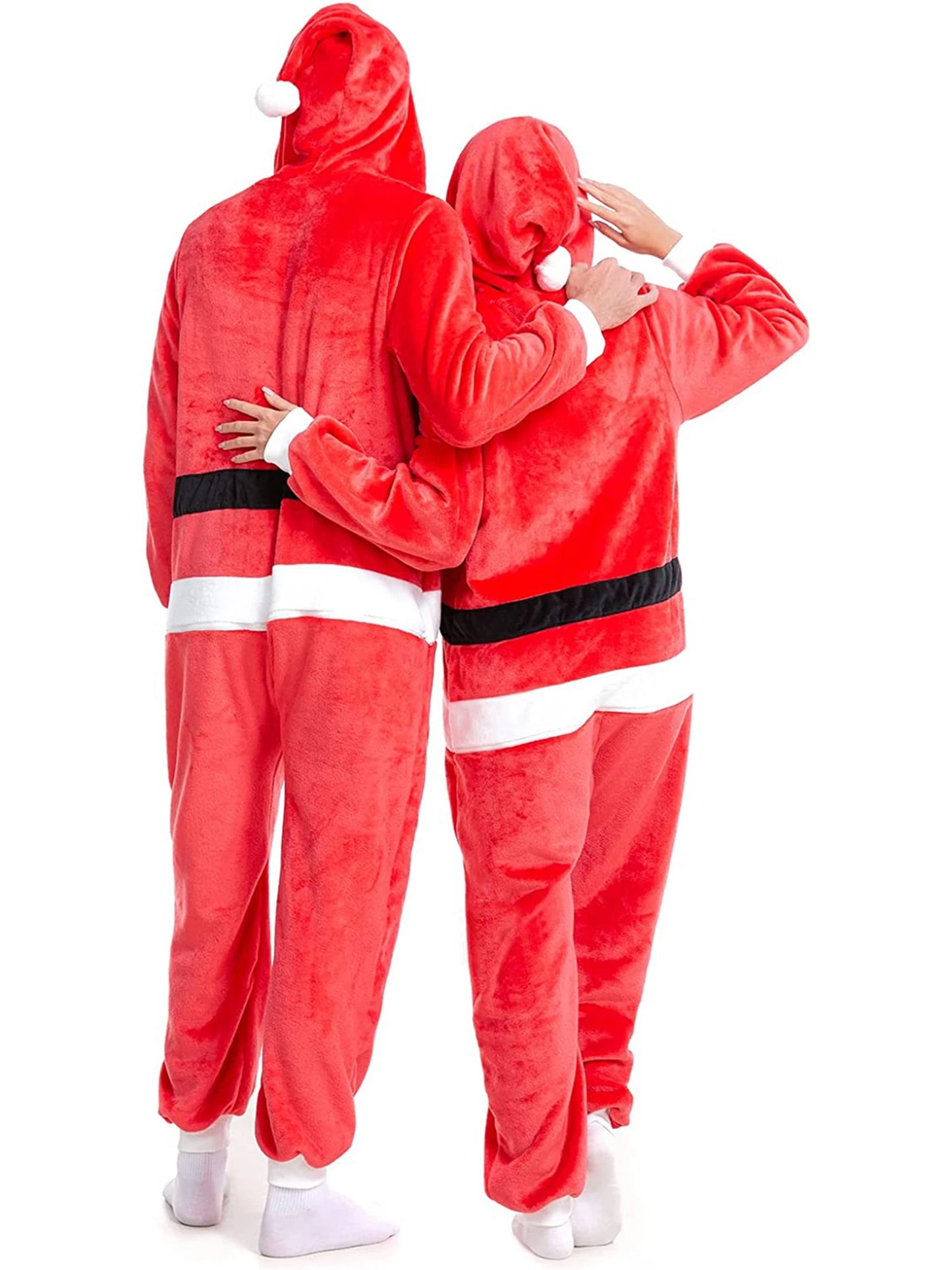 Mrs. Claus Christmas Costume - Velvet Hooded Jumpsuit with Faux Fur Trim & Belt - Deribla Store