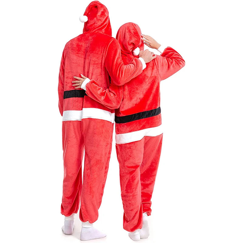 Mrs. Claus Christmas Costume - Velvet Hooded Jumpsuit with Faux Fur Trim & Belt - Deribla Store