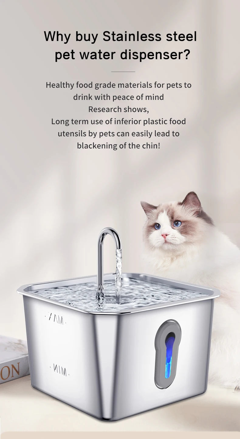 304 Stainless Steel Cat Water Fountain 4L - USB Silent Pump with Triple Filtration - Deribla Store