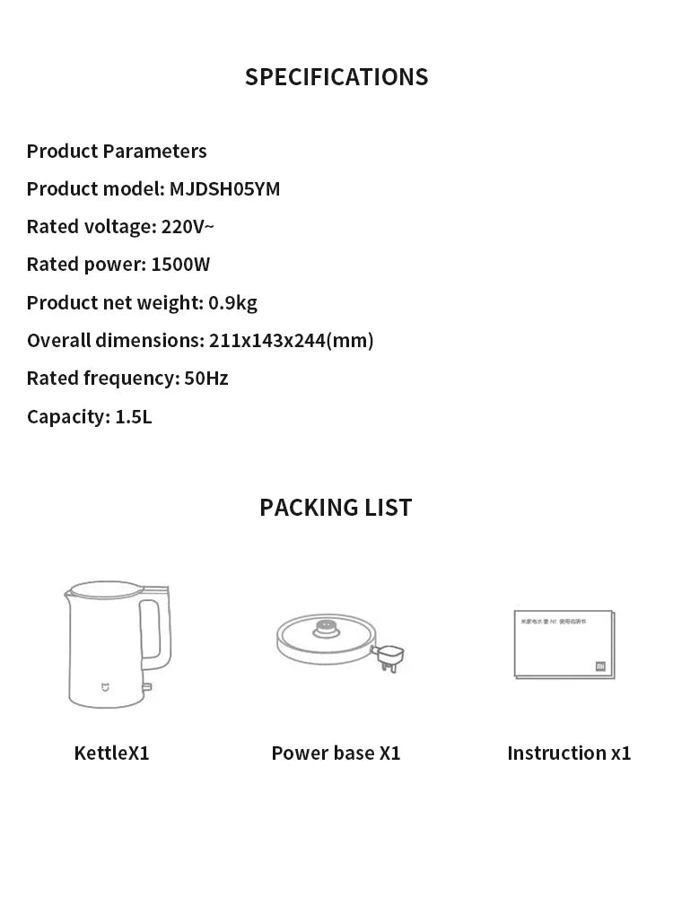 Xiaomi Electric Kettle N1 - 1500W 1.5L Double Layer with Fast Boil & Temperature Control - Deribla Store