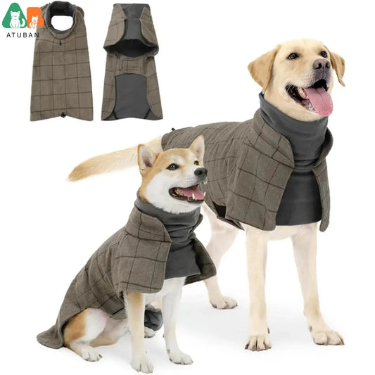 Plaid Dog Winter Coat - Fleece Lined Windbreaker Jacket for All Breeds - Deribla Store
