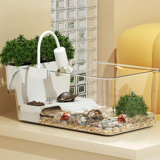 Turtle Tank - Amphibian Reptile Breeding Box with Basking Platform & Fence - Deribla Store