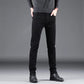 Spring Autumn New Men's Pure Black Slim Jeans Elastic Straight