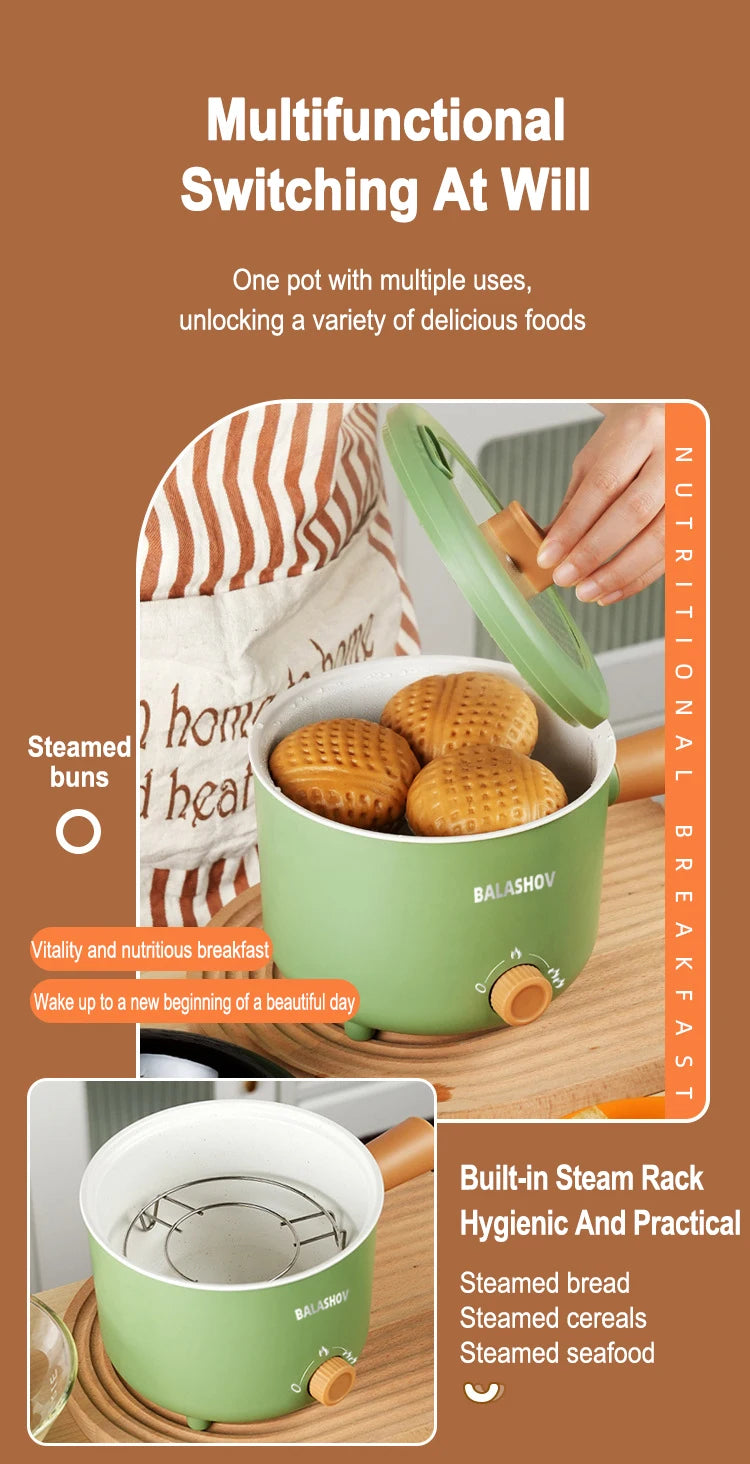 Electric Multifunction Cooker - 1.5L Mini Hot Pot with Non-Stick Pan (110V/220V) - Deribla Store