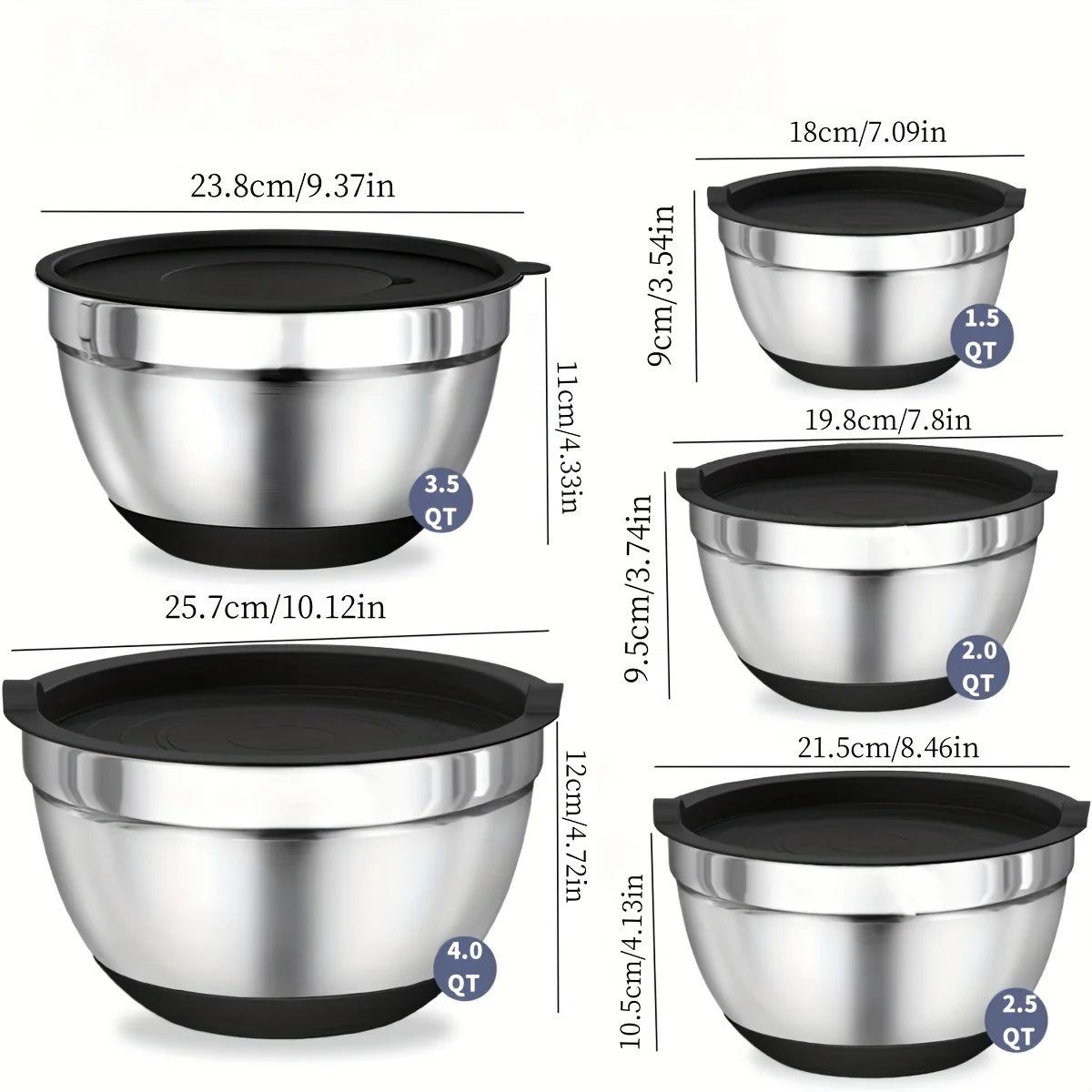 8pcs Mixing Bowls with Airtight Lids Stainless Steel Mixing