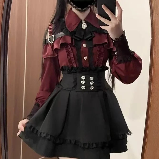 Y2k Aesthetic Lolita Style Bow Dress Shorts Set Japanese Women