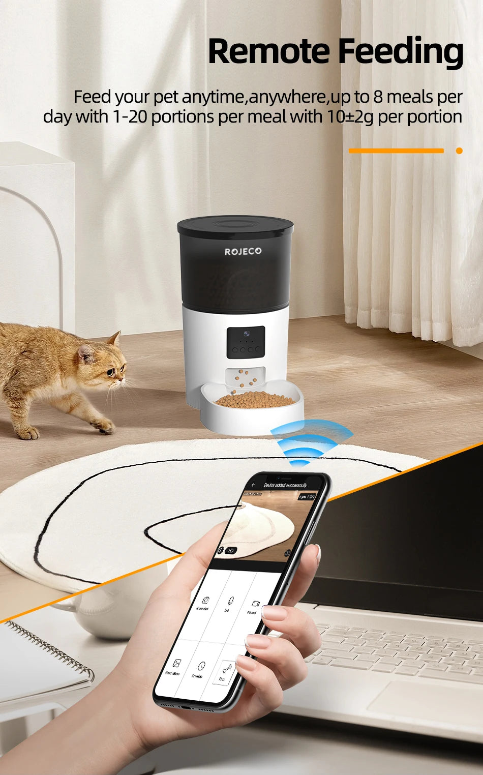 ROJECO Smart Cat Feeder with Camera - 3L Automatic Pet Food Dispenser with Voice Recorder - Deribla Store