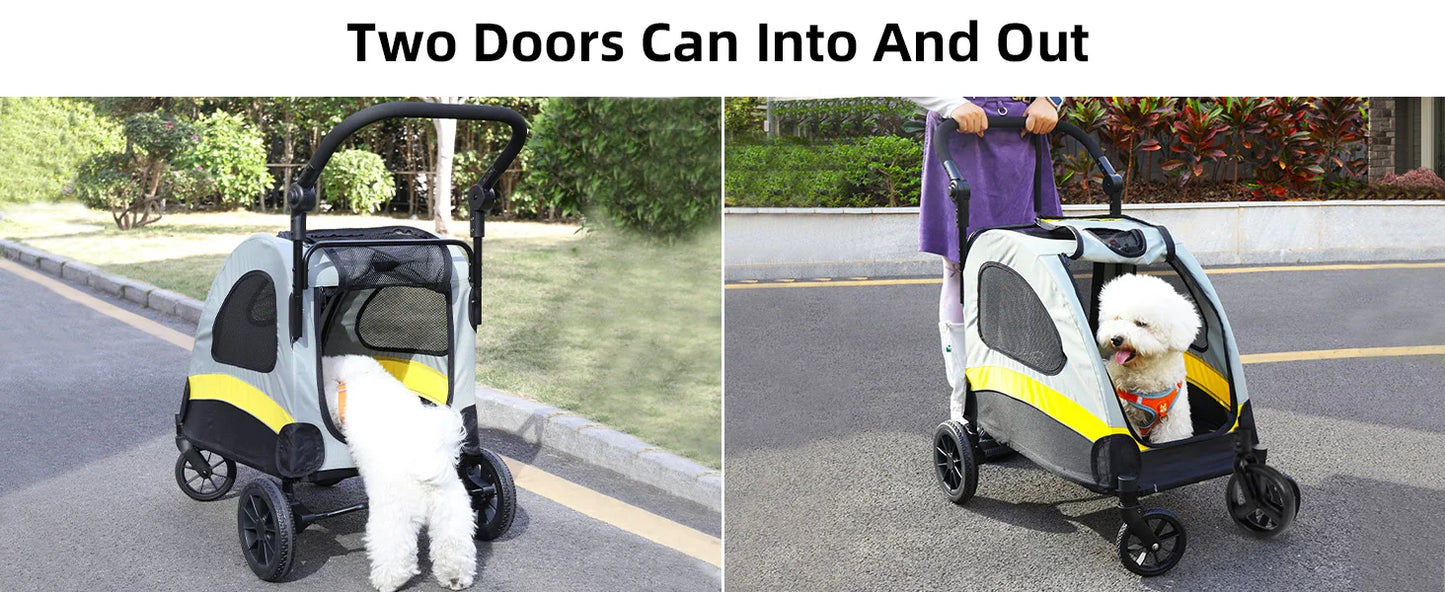 Premium Dog Stroller Pram 4 Wheel Foldable Cart Travel Walk Pet Jogger Wagon for Small Medium Large Dogs - Deribla Store