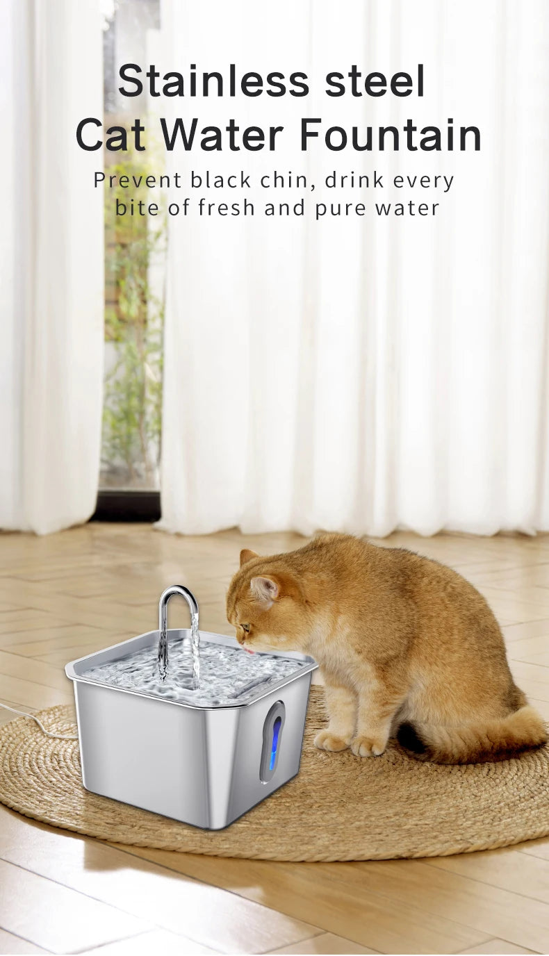 304 Stainless Steel Cat Water Fountain 4L - USB Silent Pump with Triple Filtration - Deribla Store