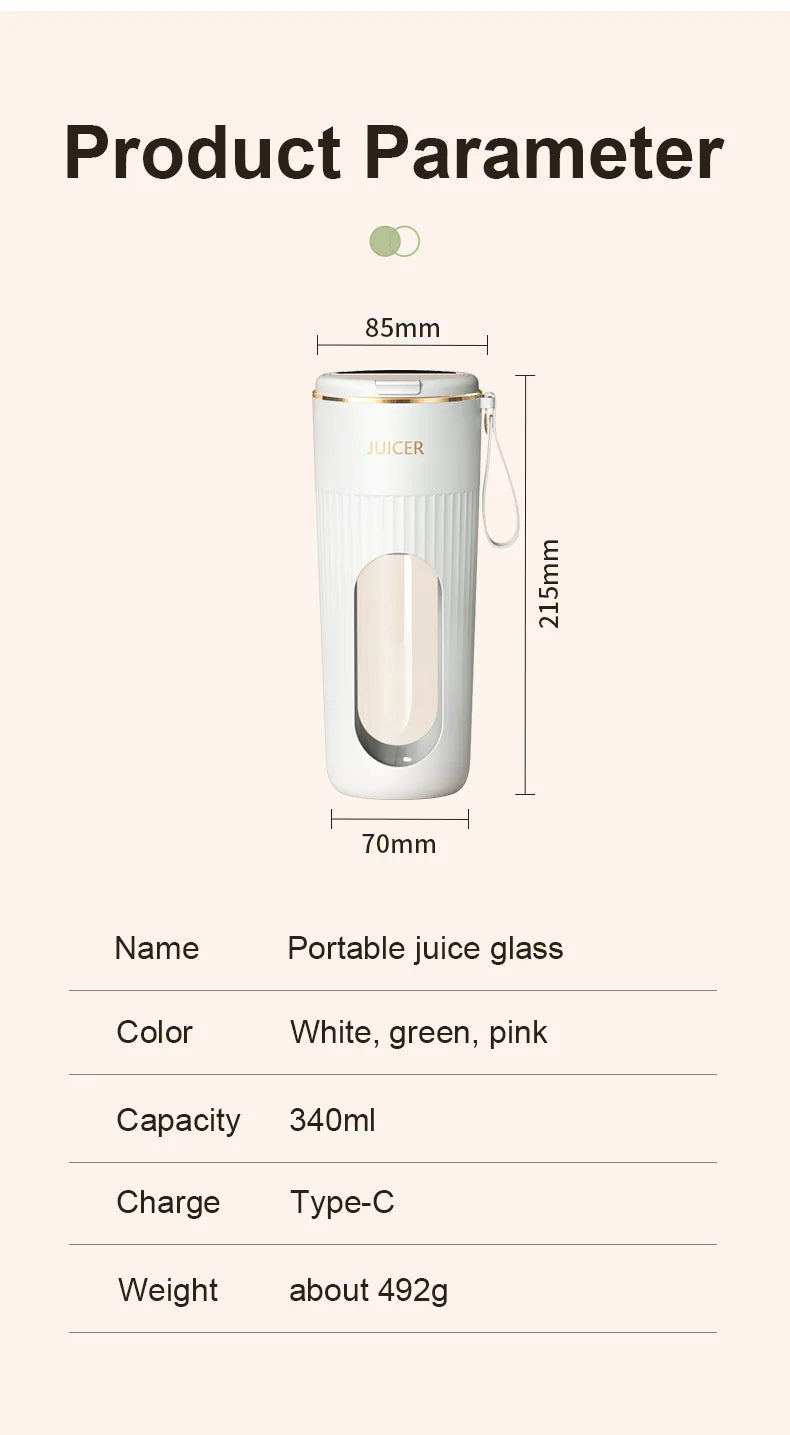 Rechargeable Portable Juicer - 14-Blade Fast Mixing Blender with 2400mAh Battery (400ml) - Deribla Store