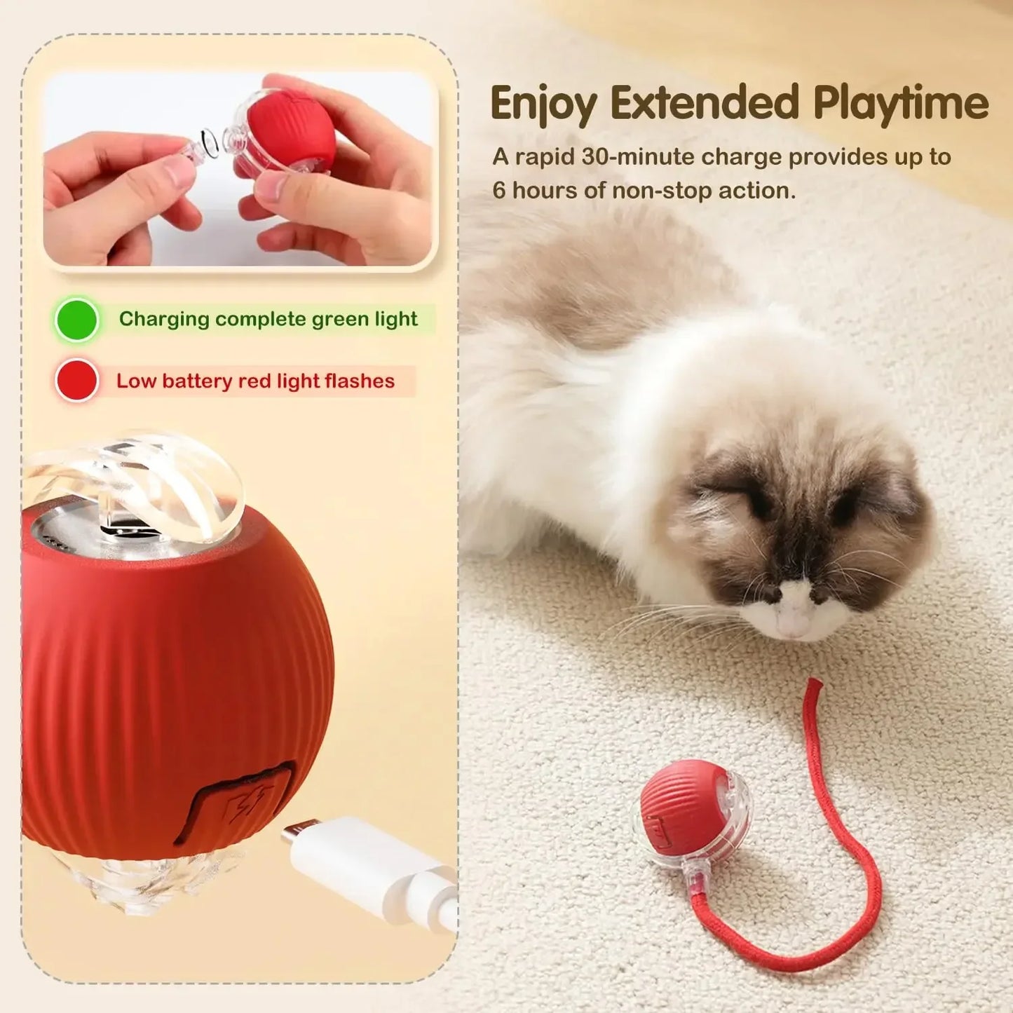 Interactive Cat Ball Toy - Automatic Rolling Ball with Tail & USB Rechargeable - Deribla Store