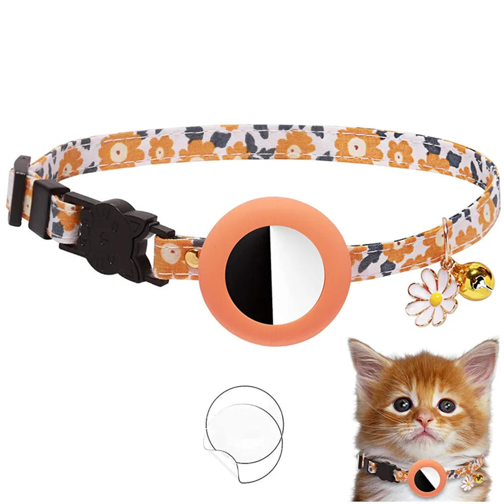 AirTag Cat Collar - Adjustable Kitten Collar with Bells & Flower Charm Tracker - Deribla Store