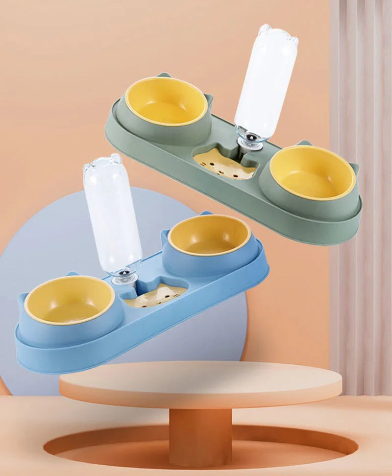 3-in-1 Elevated Cat Feeder - Double Bowl with Automatic Water Dispenser for Cats & Small Dogs - Deribla Store