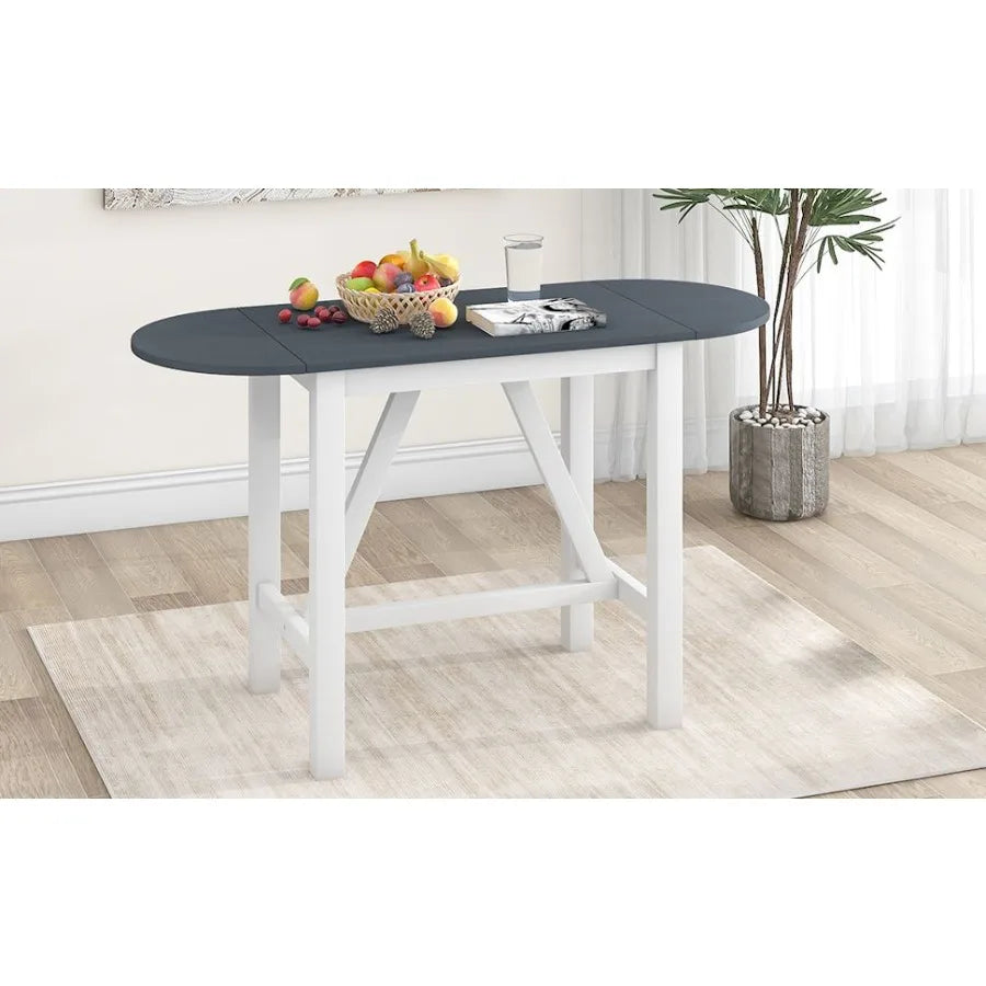 TOPMAX 3Piece Wood Counter Height Drop Leaf Dining Table Set with 2 Upholstered Dining Chairs for Small Place White+Gray - Deribla Store