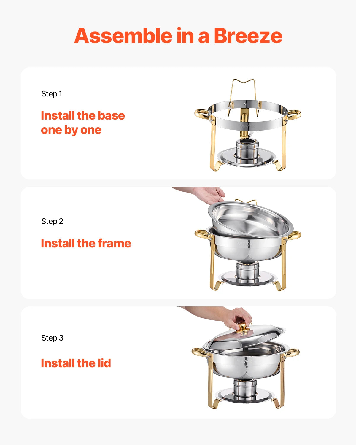4-Pack Chafing Dish Buffet Set - Stainless Steel Round Catering Warmers with Full Size Pans - Deribla Store