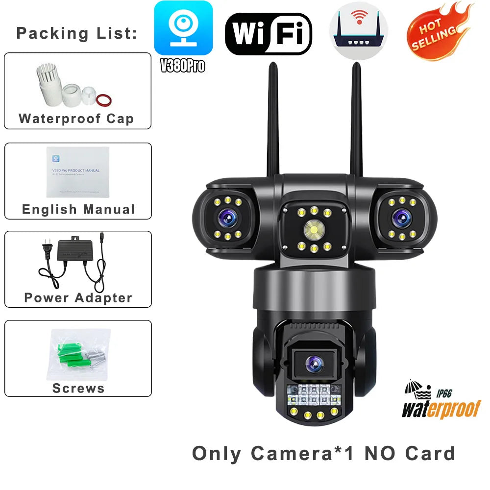 6K Camera V380 Pro WiFi - Triple Lens 12MP Outdoor Waterproof