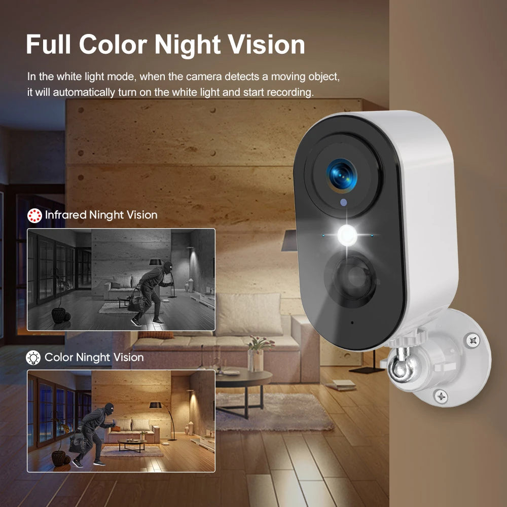 Battery Camera 2K WiFi Wireless - PIR Night Vision Spotlight