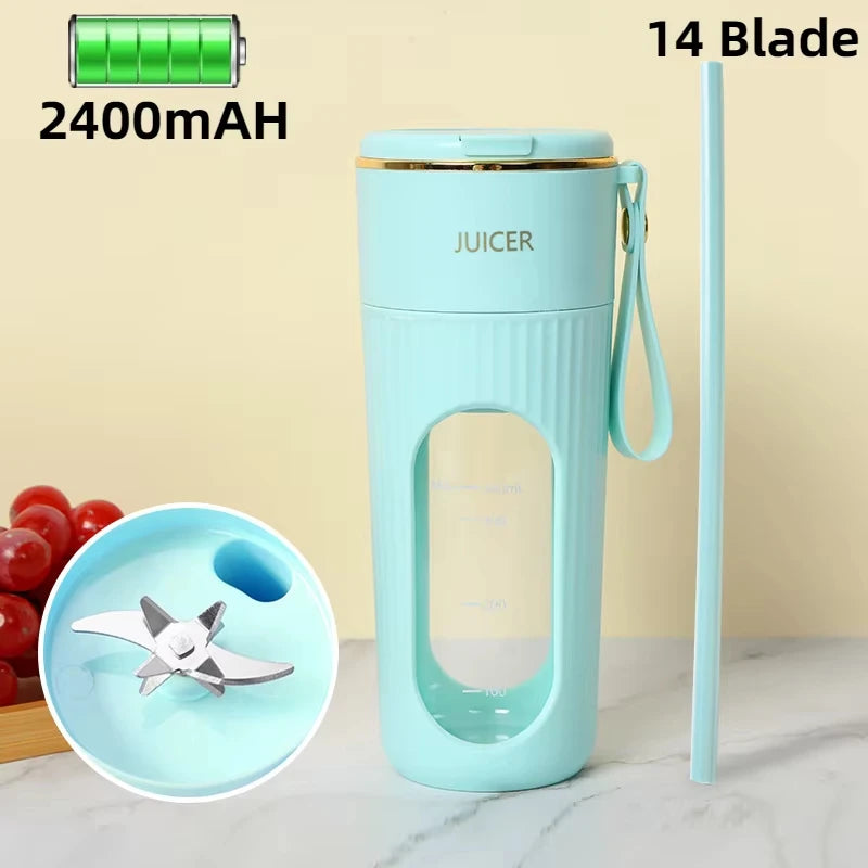 Rechargeable Portable Juicer - 14-Blade Fast Mixing Blender with 2400mAh Battery (400ml) - Deribla Store