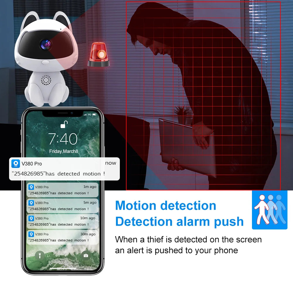 IP Camera V380 HD WiFi Indoor - Auto Tracking Baby Monitor