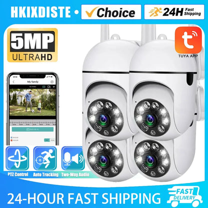 TUYA 5MP Smart Life CCTV Wifi Camera Wireless Security Surveillance Cameras Outdoor Night Color AI Smart Tracking Two Way Audio