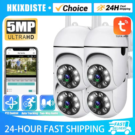 TUYA 5MP Smart Life CCTV Wifi Camera Wireless Security Surveillance Cameras Outdoor Night Color AI Smart Tracking Two Way Audio