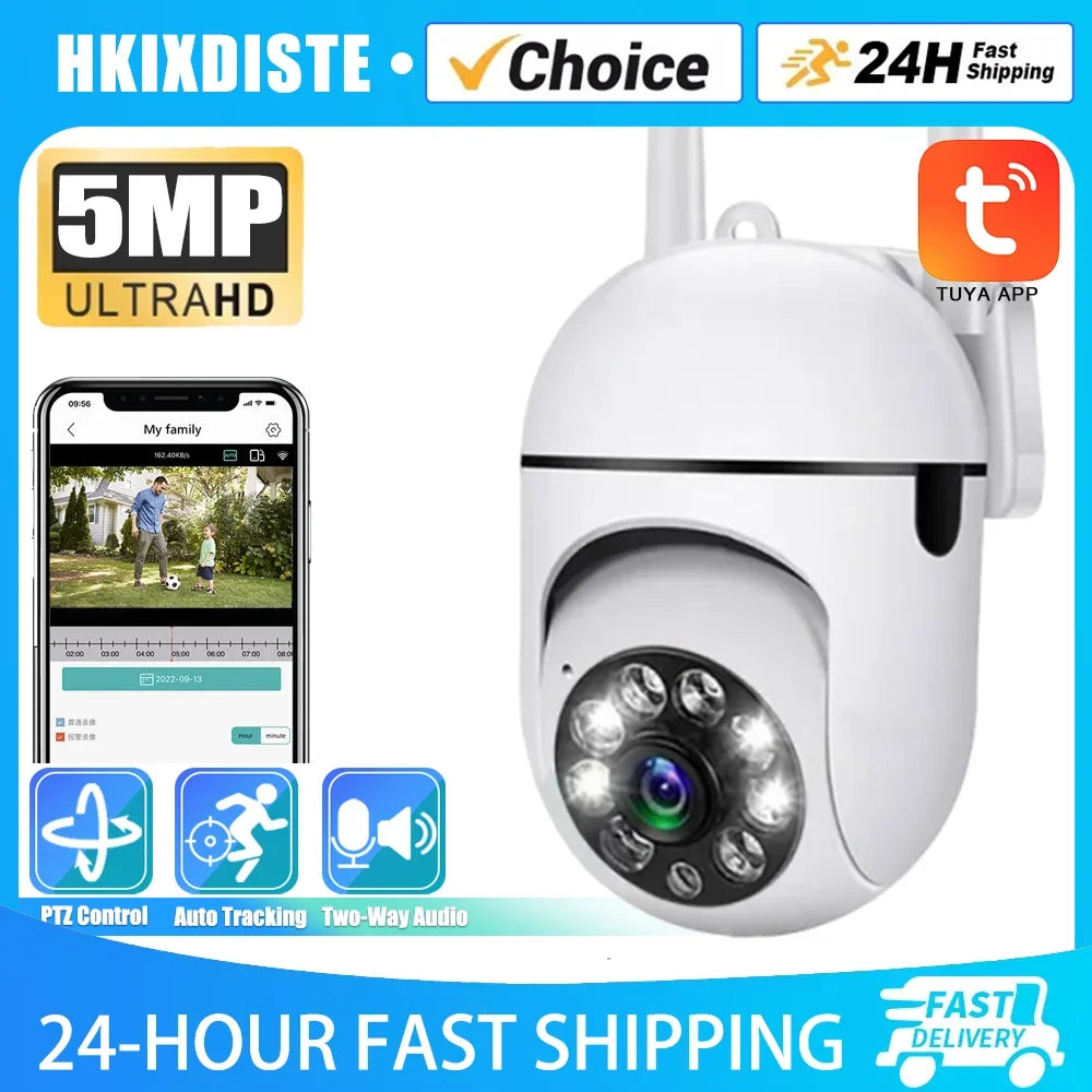 TUYA 5MP Smart Life CCTV Wifi Camera Wireless Security Surveillance Cameras Outdoor Night Color AI Smart Tracking Two Way Audio