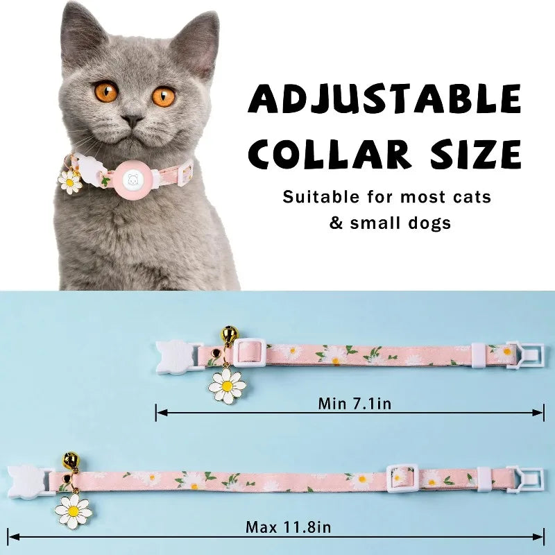 AirTag Cat Collar - Adjustable Kitten Collar with Bells & Flower Charm Tracker - Deribla Store