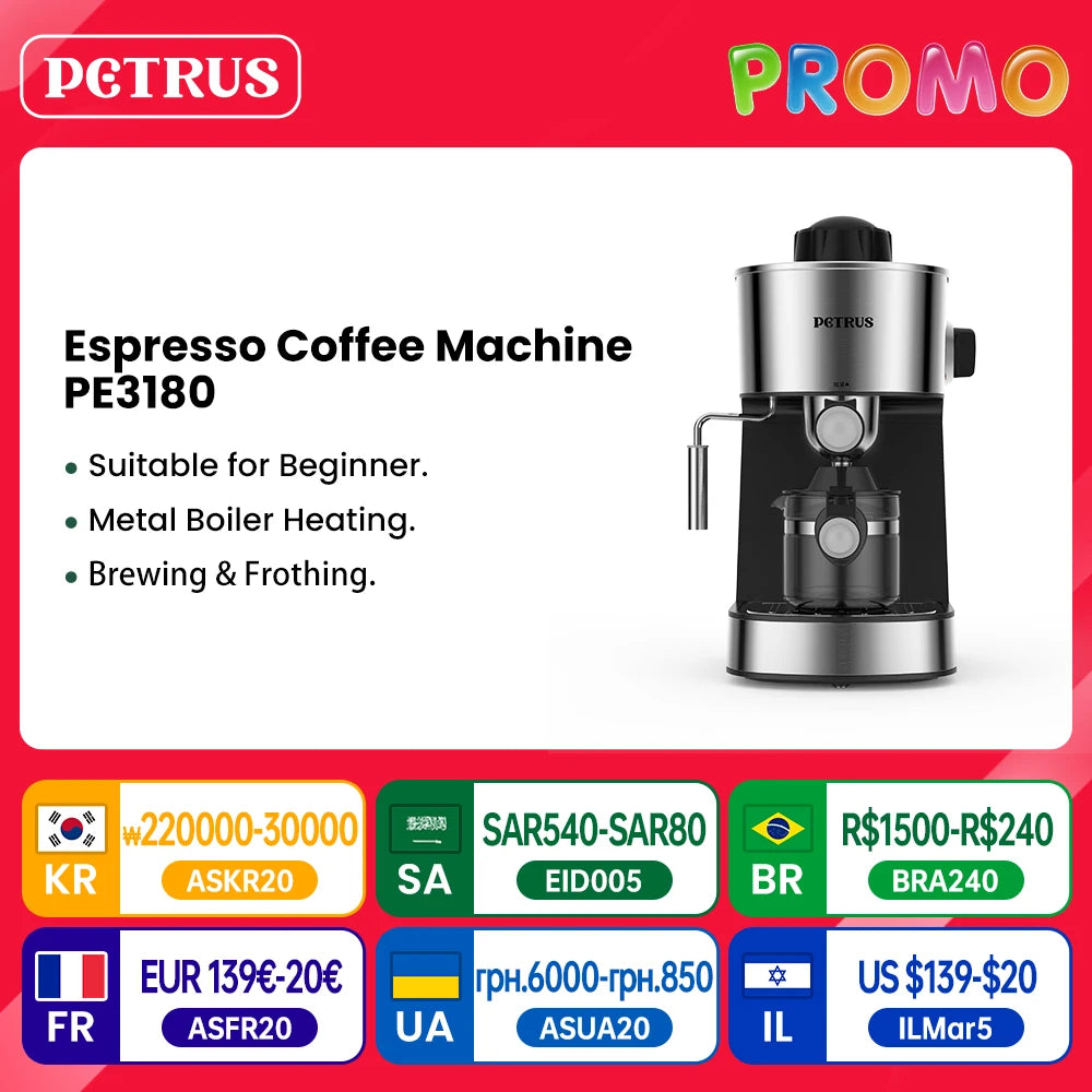 Petrus Espresso Machine - Professional Milk Frother System & Fancy Milk Foam Maker (220V) - Deribla Store