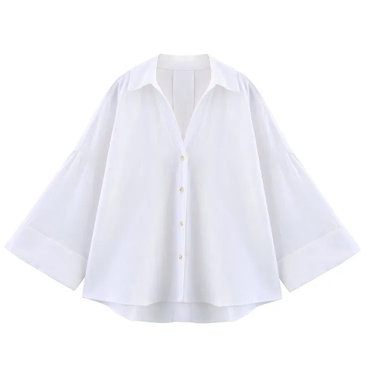 HipSeam Wide Sleeved Shirt Women Spring Asymmetric Hem
