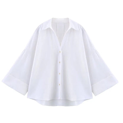 HipSeam Wide Sleeved Shirt Women Spring Asymmetric Hem