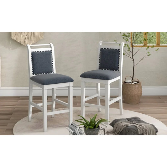 TOPMAX 3Piece Wood Counter Height Drop Leaf Dining Table Set with 2 Upholstered Dining Chairs for Small Place White+Gray - Deribla Store